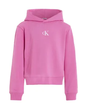 Fuchsia Cotton Hoodie with White Monogram Logo - 10-14 years