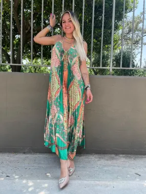 Pleated Flower Maxi Dress